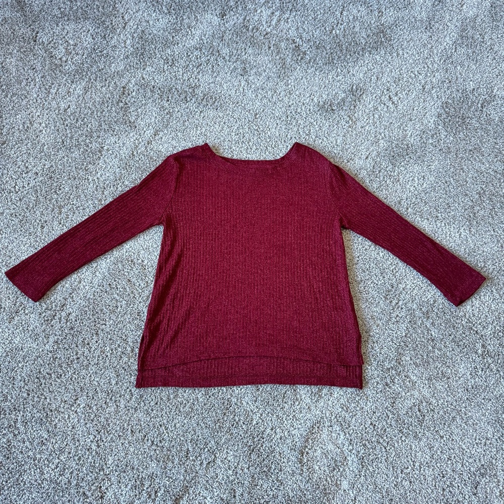 3 for $15 Old Navy Tight Knit Ribbed Top Maroon Long Sleeve Junior/Girls Small